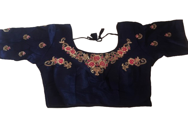 Raw Silk Navy blue Designer Blouse 27